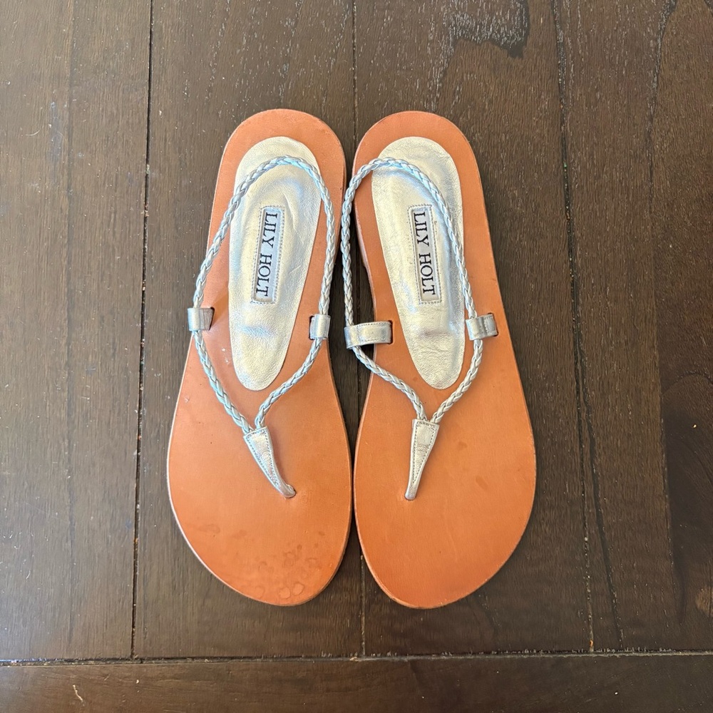 Lily Holt Silver Greek Braid Strap Sandals Size 36‎ Leather